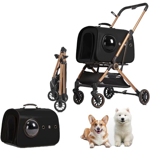 Kinderwagen for Haustiere, Kinderwagen for kleine bis mittelgroße Hunde, leichter Katzen- und Hundekinderwagen mit One-Touch-Klappmechanismus, 4-Rad-Welpenkinderwagen mit Stoßdämpferfeder (B)(B) von MMBUY