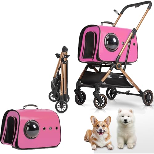 Kinderwagen for Haustiere, Kinderwagen for kleine bis mittelgroße Hunde, leichter Katzen- und Hundekinderwagen mit One-Touch-Klappmechanismus, 4-Rad-Welpenkinderwagen mit Stoßdämpferfeder (B)(C) von MMBUY