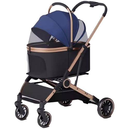 Kinderwagen for Haustiere, multifunktionaler Kinderwagen mit 4 Rädern, faltbarer Reiseträger for Haustiere for kleine/mittelgroße Hunde und Katzen, abnehmbare tragbare Haustiertasche, Aufbewahrungskor von MMBUY