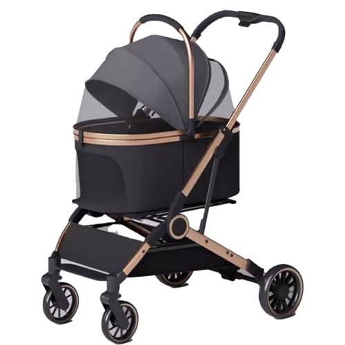 Kinderwagen for Haustiere, multifunktionaler Kinderwagen mit 4 Rädern, faltbarer Reiseträger for Haustiere for kleine/mittelgroße Hunde und Katzen, abnehmbare tragbare Haustiertasche, Aufbewahrungskor von MMBUY