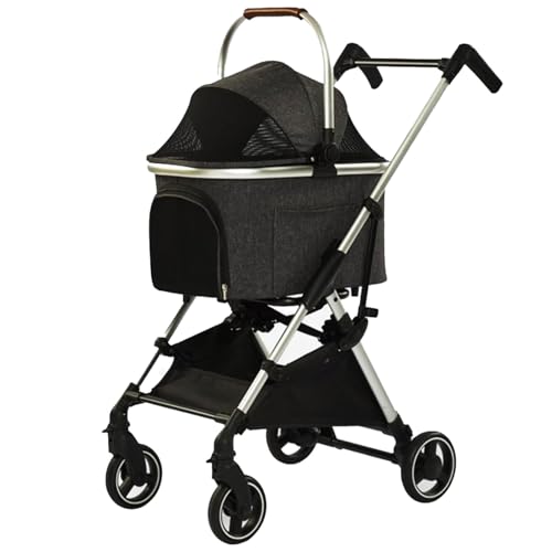 Kinderwagen for Haustiere, multifunktionaler Kinderwagen mit 4 Rädern, zusammenklappbarer Reiseträger for Haustiere for kleine/mittelgroße Hunde und Katzen, abnehmbare tragbare Haustiertasche, Aufbewa von MMBUY