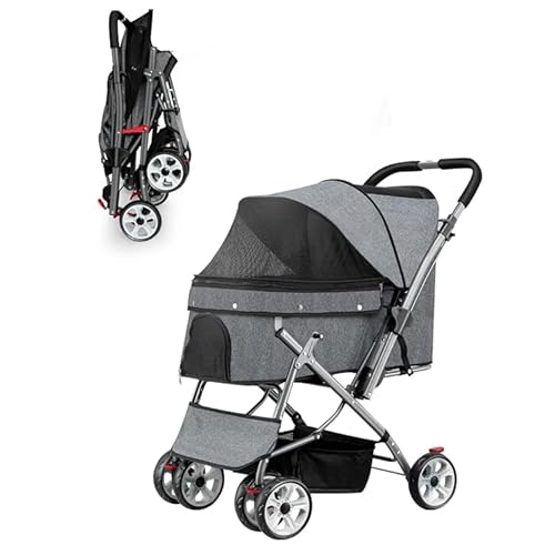 Kinderwagen for Haustiere, zusammenklappbarer Kinderwagen for den Außenbereich, vierrädriger Katzen- und Hundewagen, leichtes Gepäck for Reisen und Spaziergänge mit Haustieren, Transportbox for kleine von MMBUY