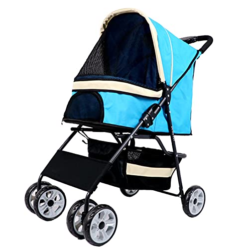 MMBUY Haustier-Buggy, Reisebuggy for Hunde und Katzen, zusammenklappbarer Haustier-Buggy mit Stauraum, Bremse, Netzfenster for kleine und mittelgroße Hunde, 4 Räder von MMBUY