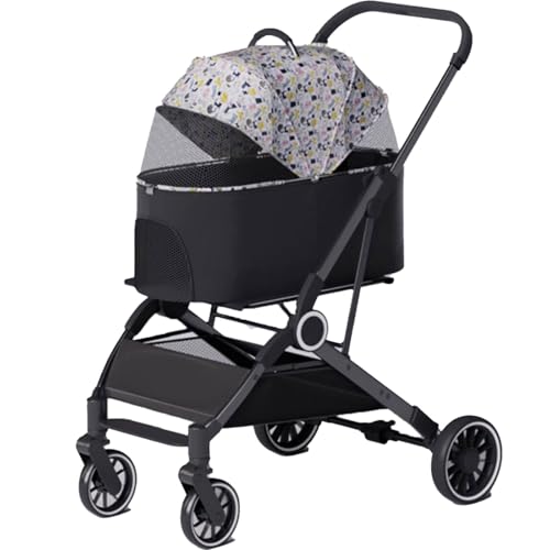 MMBUY Haustier-Buggy3-in-1-Klapp-Haustier-Buggy, Hundebuggys for kleine Hunde, 4-Rad-Hunde-/Katzen-Welpen-Buggy mit Abnehmbarer Reisetasche for kleine/mittelgroße Haustiere (F)(B) von MMBUY