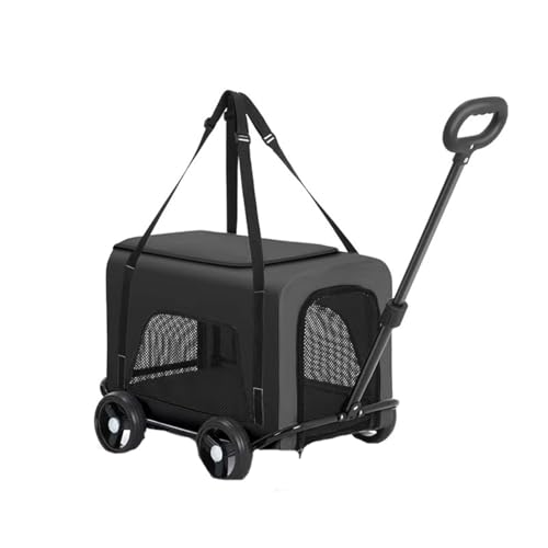 MMBUY Haustier-BuggyHaustier-Buggy for kleine Hunde und Katzen, Faltbarer Reisewagen mit Rädern, Reißverschluss, Getränkehalter, Aufbewahrungskorb B, 73 x 46 x 56 cm(C) von MMBUY