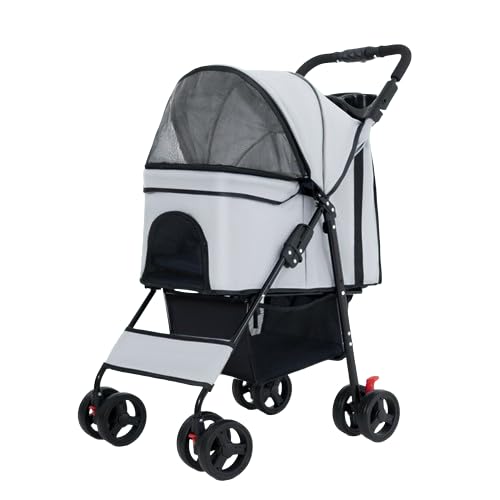 MMBUY Haustier-BuggyHaustier-Buggy for kleine Hunde und Katzen, Faltbarer Reisewagen mit Rädern, Reißverschluss, Getränkehalter, Aufbewahrungskorb D, 100 x 61 x 50 cm(C) von MMBUY