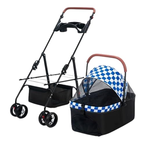 MMBUY Haustier-BuggyReise-Haustier-Buggy, Faltbarer Kleiner mittelgroßer Hunde-/Katzenwagen mit Aufbewahrungskorb, Sicherheitsgurt und Getränkehalter, 4 Rädern Welpen-Kinderwagen A, 93 * 57 * 50cm(C) von MMBUY