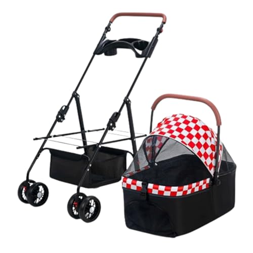 MMBUY Haustier-BuggyReise-Haustier-Buggy, Faltbarer Kleiner mittelgroßer Hunde-/Katzenwagen mit Aufbewahrungskorb, Sicherheitsgurt und Getränkehalter, 4 Rädern Welpen-Kinderwagen A, 93 * 57 * 50cm(A) von MMBUY