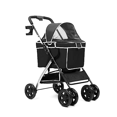 MMBUY Haustier-Kinderwagen, 4-Rad-Haustierwagen, Faltbarer Katzen- und Hundewagen, Go Out Puppy Kitty-Kinderwagen, abnehmbares Verdeck, leichte Karosserie mit Universalrädern, Grün(Black) von MMBUY