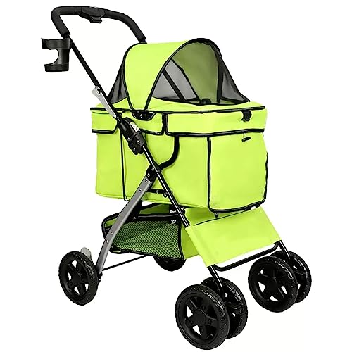 MMBUY Haustier-Kinderwagen, 4-Rad-Haustierwagen, Faltbarer Katzen- und Hundewagen, Go Out Puppy Kitty-Kinderwagen, abnehmbares Verdeck, leichte Karosserie mit Universalrädern, Grün(Green) von MMBUY