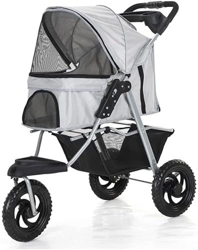 MMBUY Haustier-Kinderwagen, Hundebuggy for mittelgroße und kleine Hunde mit großen Rädern, Hundebuggy mit 3 Rädern, Haustier-Buggy for Katzen/Hunde, Kinderwagenträger(Silver) von MMBUY