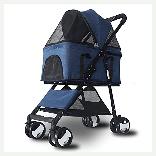 MMBUY Haustier-Kinderwagen, Reisekinderwagen mit 4 Rädern, stoßfester Kinderwagen, zusammenklappbarer Haustierbedarf, Blau von MMBUY