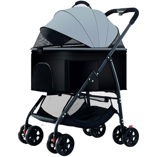 MMBUY Kinderwagen for Haustiere, Hundebuggy, Leichter, Faltbarer Kinderwagen for kleine/mittelgroße Hunde und Katzen mit Abnehmbarer Tragetasche, 360 ° Universal-Vorderrad (D)(A) von MMBUY