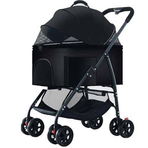 MMBUY Kinderwagen for Haustiere, Hundebuggy, Leichter, Faltbarer Kinderwagen for kleine/mittelgroße Hunde und Katzen mit Abnehmbarer Tragetasche, 360 ° Universal-Vorderrad (D)(B) von MMBUY