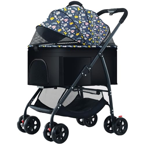 MMBUY Kinderwagen for Haustiere, Hundebuggy, Leichter, Faltbarer Kinderwagen for kleine/mittelgroße Hunde und Katzen mit Abnehmbarer Tragetasche, 360 ° Universal-Vorderrad (D)(D) von MMBUY