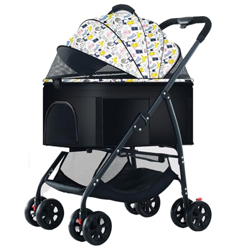 MMBUY Kinderwagen for Haustiere, Hundebuggy, Leichter, Faltbarer Kinderwagen for kleine/mittelgroße Hunde und Katzen mit Abnehmbarer Tragetasche, 360 ° Universal-Vorderrad (D)(E) von MMBUY