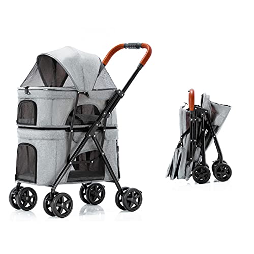 MMBUY Kinderwagen for Haustiere, Reisekinderwagen, doppelter Kinderwagen for kleine und mittelgroße Hunde und Katzen, mit Einer Hand zusammenklappbarer, tragbarer Reisewagen, Grau (Farbe: Gris)(Gris) von MMBUY