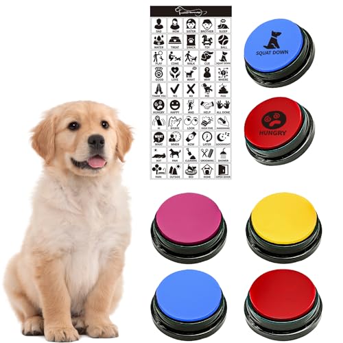 MMGGAISH 4 Stück Sprechender Hund Button Set, Hundetaste zum Sprechen mit Ihrem Hund, 30 Sekunden beschreibbare Stimme, Pet Buzzer Trainer Button mit Anleitung und 50 Aufklebern von MMGGAISH