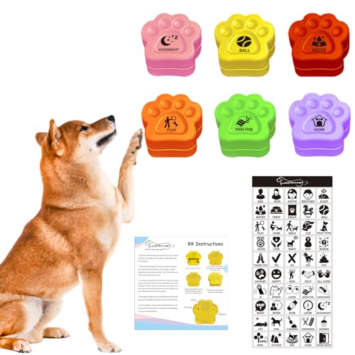 MMGGAISH Satz von 6-Farben-Hunde Button,Schaltfläche Hundegespräch Hund sprechende Tasten mit 50-Aufklebern, Haustier-Tasten, trainieren Sie Ihren Hund, um zu Sagen von MMGGAISH