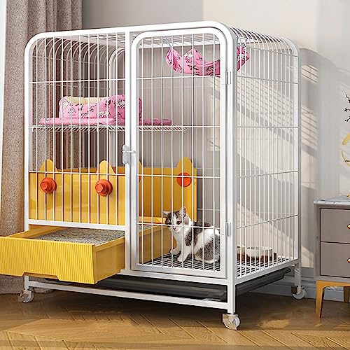 Katzengehege Indoor Verbreiterter und Verdickter Quadratischer Eisenrahmen Mit Katzentoilette, Streuschaufel, Katzenhängematte und Rädern Weiss (Size : 78 * 55 * 100CM) von MMOU