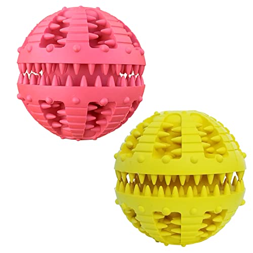 MMSGA 2 Pcs Hundeballe mit Zahnpflege，Katze Hund IQ Spielzeug Ball,Zahnkugel Spielzeug,Natur Gummi Ball mit Minzgeschmack für Katzenhund Zahnreinigung/Kauen/Spielen/Ausbildung (Große, Rot+Gelb) von MMSGA