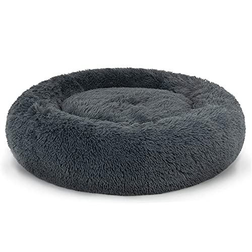 Hundebett Haustier-Hundebett, superweiche Hundehütte, rund, Flauschiges Katzenhaus, warmes, bequemes Schlafkissen, Matte, Sofa Haustierbett(Dark Grey,M-60CM) von MNEVZX