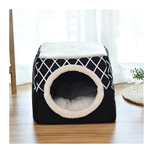 Hundebett Haustierbett für Katzen, Hunde, weiches Nest, Zwinger, Höhle, Katzenhaus, Schlafsack, Matte, Zelt, Haustiere Haustierbett(Black,L-35x33x30cm) von MNEVZX