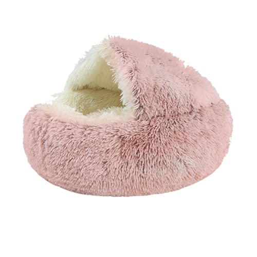 MNEVZX Hundebett 40/50cm Katzen-Hundebett-Zwinger-Winter-warmes rundes Hundewelpen-Schlafkissen-langes Plüsch-Haustier-Matten-Haus Haustierbett(Pink Plush,L 50 X 50cm) von MNEVZX