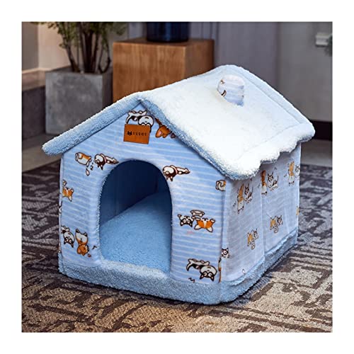 MNEVZX Hundebett Abnehmbares Katzenbett, Haushütte, Nest, Haustiernest, Katzendecke, Hundebett, Winter, warmes Hundehaus-Kissen Haustierbett(Blue cat Dog,L) von MNEVZX