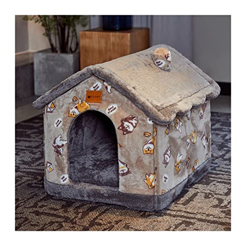 MNEVZX Hundebett Abnehmbares Katzenbett, Haushütte, Nest, Haustiernest, Katzendecke, Hundebett, Winter, warmes Hundehaus-Kissen Haustierbett(Coffee Dog,L) von MNEVZX