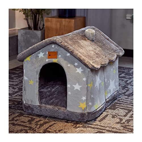 MNEVZX Hundebett Abnehmbares Katzenbett, Haushütte, Nest, Haustiernest, Katzendecke, Hundebett, Winter, warmes Hundehaus-Kissen Haustierbett(Grey Stars,L) von MNEVZX