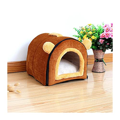 MNEVZX Hundebett Bow Design Welpen Winterbett Haus Zwinger Fleece weiches Nest für kleine mittelgroße Hunde Haus für Katze Haustierbett(Gold,L) von MNEVZX