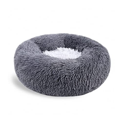 MNEVZX Hundebett Doppelfarbiges, rundes Haustierbett, Langer, Flauschiger, waschbarer Zwinger Kelvet, Katzenhaus, Chihuahua-Hundekorb Haustierbett(Gray,Diameter 90CM) von MNEVZX