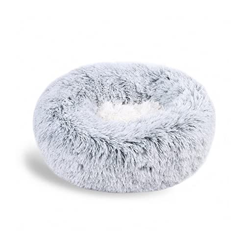 MNEVZX Hundebett Doppelfarbiges, rundes Haustierbett, Langer, Flauschiger, waschbarer Zwinger Kelvet, Katzenhaus, Chihuahua-Hundekorb Haustierbett(Off White,Diameter 60CM) von MNEVZX