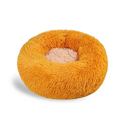 MNEVZX Hundebett Doppelfarbiges, rundes Haustierbett, Langer, Flauschiger, waschbarer Zwinger Kelvet, Katzenhaus, Chihuahua-Hundekorb Haustierbett(Yellow,Diameter 90CM) von MNEVZX