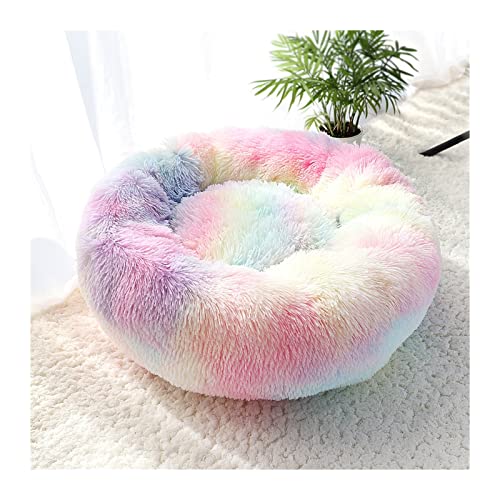 MNEVZX Hundebett Haustier-Hundebett-Matte Hundebett-Decke Langer Plüsch-Katze-Hundebett-Sofa-Schlafsack-Zwinger Haustierbett(Colorful,Diameter 100cm) von MNEVZX