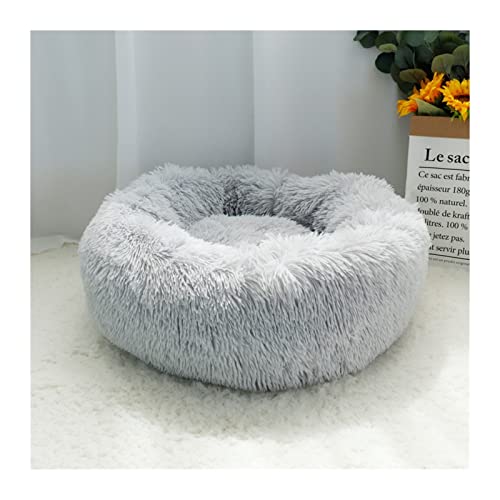 MNEVZX Hundebett Haustier-Hundebett-Matte Hundebett-Decke Langer Plüsch-Katze-Hundebett-Sofa-Schlafsack-Zwinger Haustierbett(Light Gray,Diameter 100cm) von MNEVZX