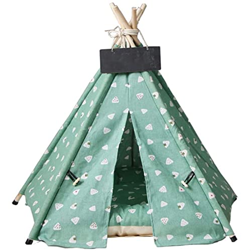 MNEVZX Hundebett Haustier-Tipi-Haustierbett mit dickem Kissen, Tafel, Hundezelt für mittelgroße kleine Hunde und Katzen Haustierbett(Green,40X40X50CM) von MNEVZX