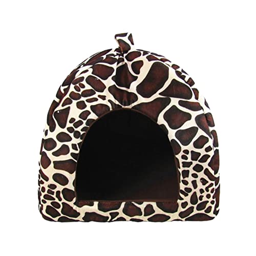 MNEVZX Hundebett Hundebett Faltbares Hundekatzenhaus Erdbeerförmige Hundehütte Niedlicher Welpe Kätzchen Weiches Bett Langlebig Haustierbett(Leopard,L) von MNEVZX