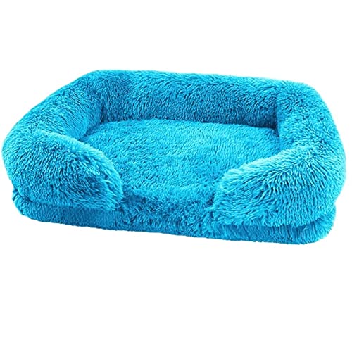 MNEVZX Hundebett Hundebett Plüsch Haustierbett Winter verdicktes Kissen Hunde Schlafbetten und Sofa Hundematte Haustierbett(Blue,L(75X50X14cm)) von MNEVZX