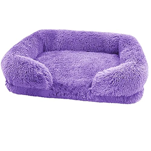 MNEVZX Hundebett Hundebett Plüsch Haustierbett Winter verdicktes Kissen Hunde Schlafbetten und Sofa Hundematte Haustierbett(Purple,L(75X50X14cm)) von MNEVZX