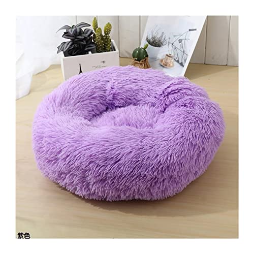 MNEVZX Hundebett Hundebett Zwinger Runde Katze Winter Warmes Hundehaus Schlafsack Langer Plüsch Superweiches Haustierbett Haustierbett(Purple,50cm) von MNEVZX