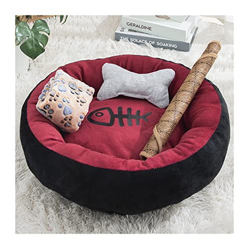 MNEVZX Hundebett Katzenbett mit Fischgräten, rund, kurz, Plüsch, kleine Haustierhausmatte, Chihuahua-Zwinger für Heimtierbedarf Haustierbett(04,Inner 30cm) von MNEVZX