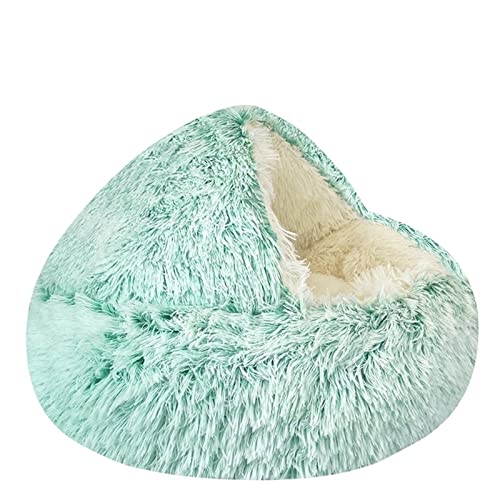 MNEVZX Hundebett Katzenbett rundes Katzenkissen Katzenhaus 2 in 1 Warmer Katzenkorb Katzenschlafsack Katzennest Zwinger Haustierbett(Green Long Plush,60x60cm) von MNEVZX