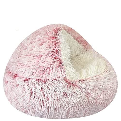 MNEVZX Hundebett Katzenbett rundes Katzenkissen Katzenhaus 2 in 1 Warmer Katzenkorb Katzenschlafsack Katzennest Zwinger Haustierbett(Pink Long Plush,40x40cm) von MNEVZX