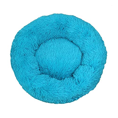 MNEVZX Hundebett Langes Plüsch-superweiches Schlafsofa, waschbares, buntes, rundes Bett, Winter, warme Hunde- und Katzenschlafmatte Haustierbett(Blue,30CM) von MNEVZX