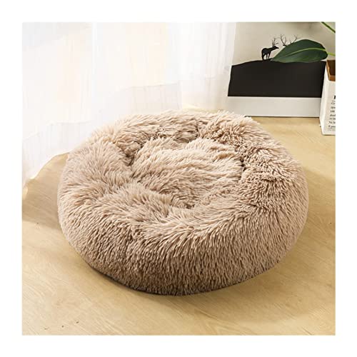 MNEVZX Hundebett Langes Plüsch-superweiches Schlafsofa, waschbares, buntes, rundes Bett, Winter, warme Hunde- und Katzenschlafmatte Haustierbett(Camel,40CM) von MNEVZX