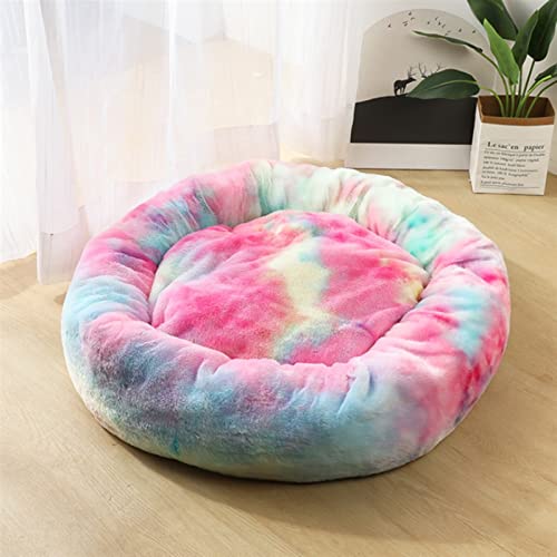 MNEVZX Hundebett Langes Plüsch-superweiches Schlafsofa, waschbares, buntes, rundes Bett, Winter, warme Hunde- und Katzenschlafmatte Haustierbett(Muliticolor 1,30CM) von MNEVZX