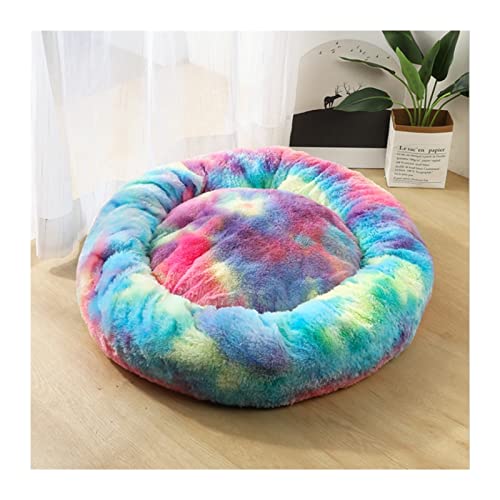 MNEVZX Hundebett Langes Plüsch-superweiches Schlafsofa, waschbares, buntes, rundes Bett, Winter, warme Hunde- und Katzenschlafmatte Haustierbett(Muliticolor 2,30CM) von MNEVZX