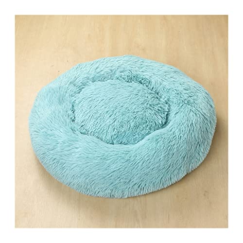 MNEVZX Hundebett Langes Plüsch-superweiches Schlafsofa, waschbares, buntes, rundes Bett, Winter, warme Hunde- und Katzenschlafmatte Haustierbett(Sky Blue,30CM) von MNEVZX